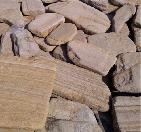 Kamenclub.ru: Песчаник пластушка галтованный желтый с рисунком (3 см)  купить в Новосибирске плитняк - пластушка желтый песчаник 21000 руб/м3   фото КАМЕНЬ КЛУБ