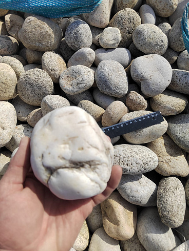 Kamenclub.ru: Галька речная окат (серо-белая) фр. 70-120 мм купить  в Новосибирске галька галечник бело-серая, серо-белая, серая, белая речная природная галька  8000 руб/т   фото КАМЕНЬ КЛУБ