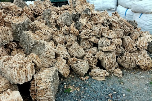 Kamenclub.ru: Крымский природный меотис фр. 100-500 мм.  купить в Новосибирске меотис бежевый рыжий молочный желтый ракушечник 4 500 руб/т   фото КАМЕНЬ КЛУБ