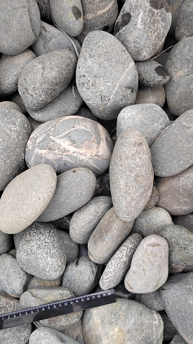 Kamenclub.ru: Галька речная окат (темно-серая) фр. 70-150 мм. купить  в Новосибирске галька речная темно-серая, синяя, серая речная галька округлая  8000 руб/т   фото КАМЕНЬ КЛУБ