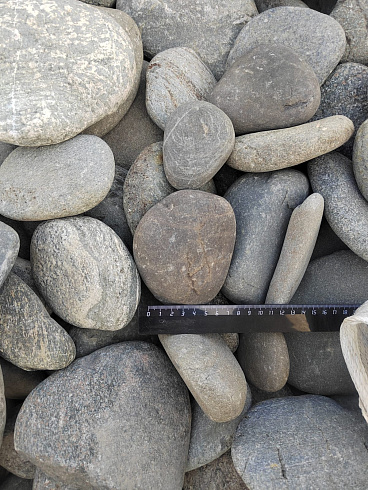 Kamenclub.ru: Галька речная плоская (ассорти) фр. 70-150 мм. купить  в Новосибирске галька галечник серый белый темно-серый синий светло-серый плоская природная галька  9000 руб/т   фото КАМЕНЬ КЛУБ